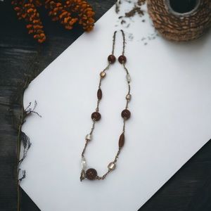 Vtg Signed Cookie Lee Long 35" Necklace Chunky Wood Acrylic Beaded Jewelry